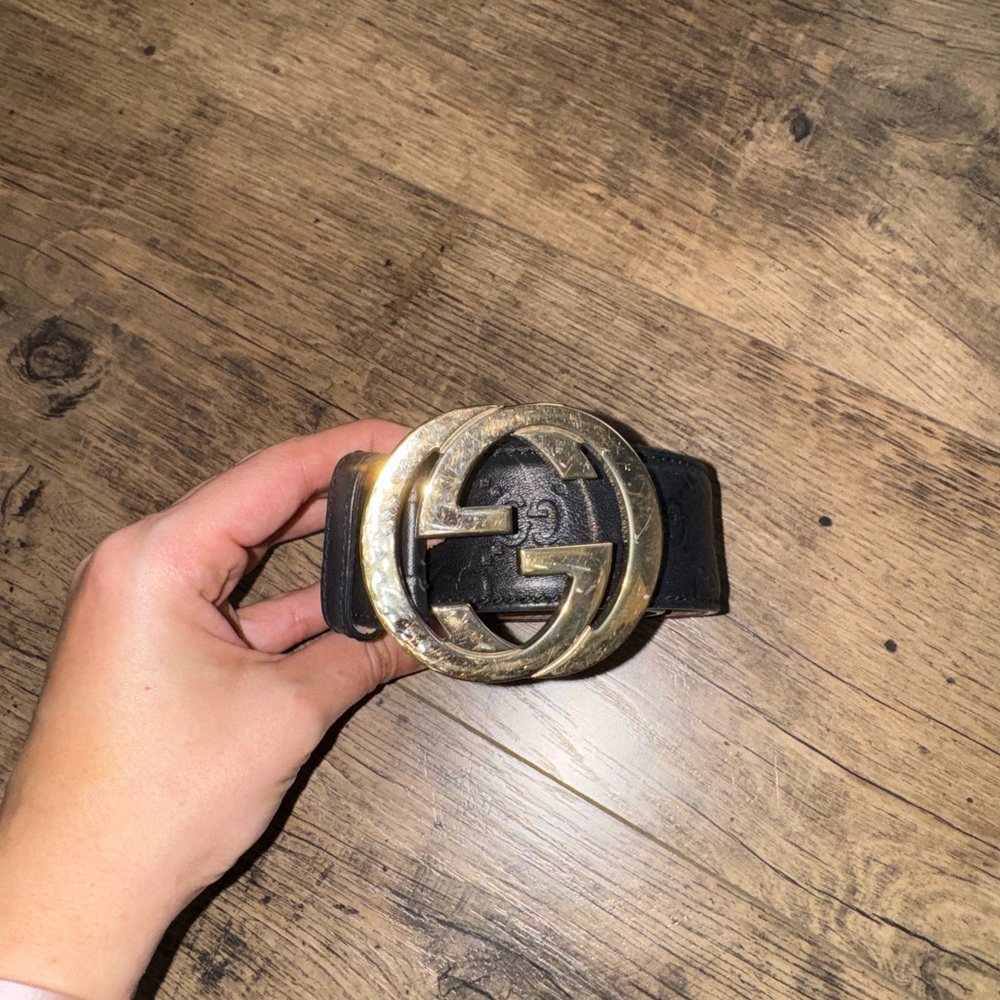 Gucci Black Leather Belt with Gold Buckle